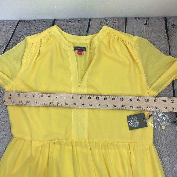 Vince Camuto Yellow Chiffon Dress Baby Doll Split neck tiered long sleeve Small - Picture 14 of 15